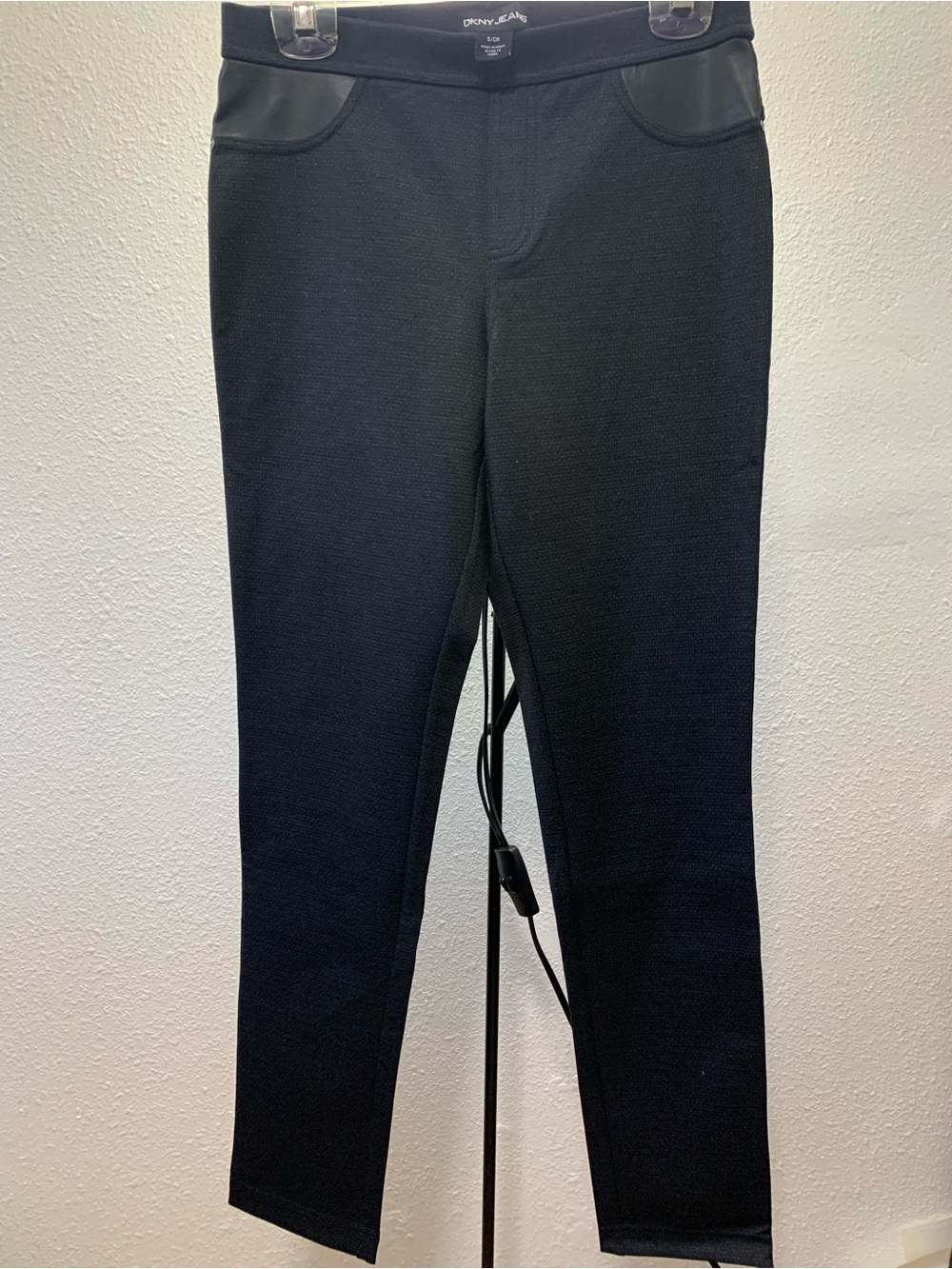 DKNY Black Straight-Leg Ponte Pants with Faux Leather Trim